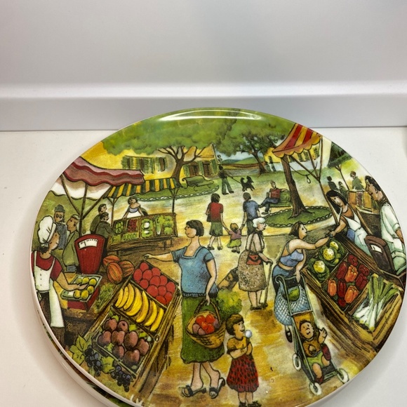 3 Effetti D'Arte Plate Platter Dish Outdoor Farm Market Scene Made In Italy 11" - Picture 3 of 8